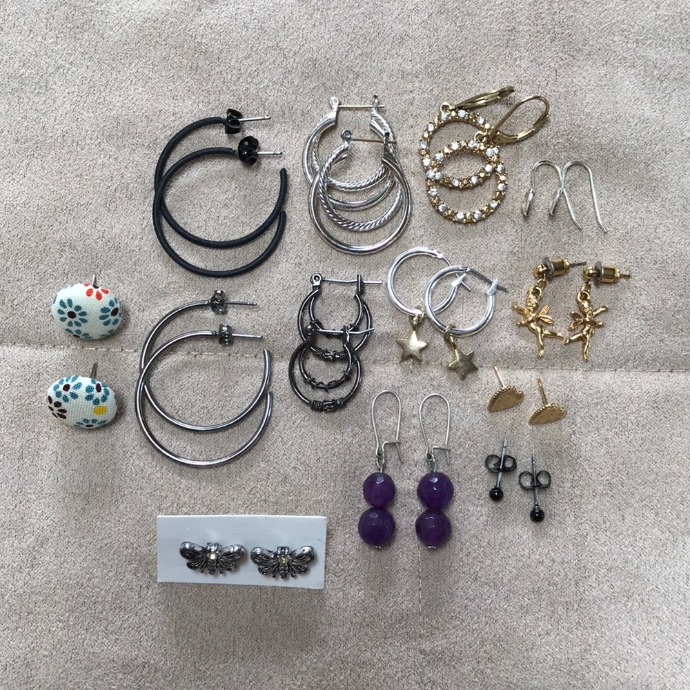 Lot of gold & silver tone, pierced earrings